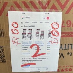 Set Of 2 Vintage Bar Stools 30” Swivel Padded Seat 