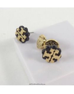 Gold and black Tory flower logo stud earrings
