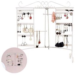 Jewelry Organizer Earring Holder Necklace Display Large Capacity with Removable Foot Bracelets Hanger Wall Stand Rack(White)