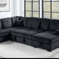 $649-4Piece Convertible Sectional  Sleeper Sofa ,Chaise Storage ,Sofa Storage & USB Ports 98” x 103” x 61” x36”H