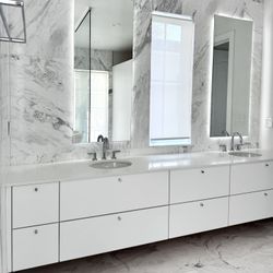 118”  Modern Double Vanity w/ Quartz Top – Never Used – Kallista Sinks (Faucets Separate)