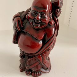 Vintage Large Red Travel Fat Smiling Buddha Figurine Feng-Shui art statue - happiness & good Luck