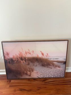 Framed Coastal Beach Wall Art – Pink & Neutral