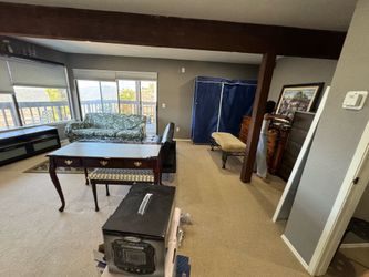 Free furniture today only Aug 1 Sat.  Couch dresser table stands art shelves benches