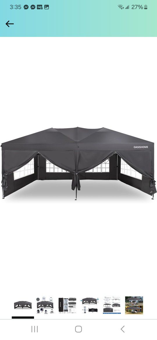 Pop-up Gazebo Instant Portable Canopy Tent 10'x20', with 6 Removable Sidewalls, Windows, Stakes, Ropes, Carrying Bag, for Patio/Outdoor/Wedding Partie