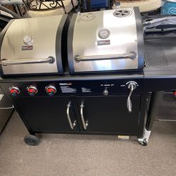 3-Burner 25,500-BTU Dual Fuel Gas and Charcoal Grill Combo, Cabinet Style,Outdoor BBQ Garden Cooking