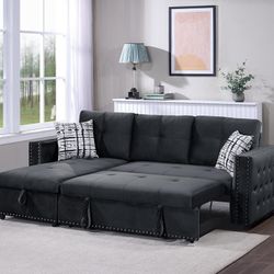 Brand New Black Sectional Sofa Storage Sleeper 