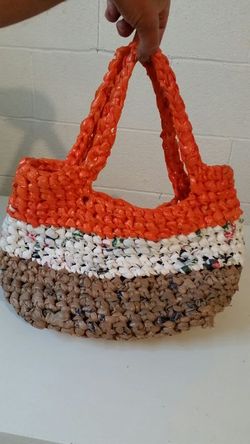 HAND WOVEN BAG /MADE FROM GROCERY BAGS