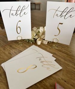 Gold Wedding Table Numbers 1–9 + Holders