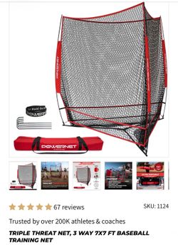 POWERNET TRIPLE THREAT BATTING NET, 3 WAY 7X7 FT BASEBALL & SOFTBALL TRAINING NET
