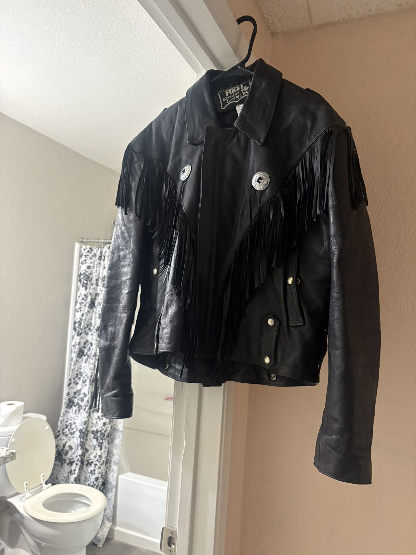 Black Leather Jacket With Fringe