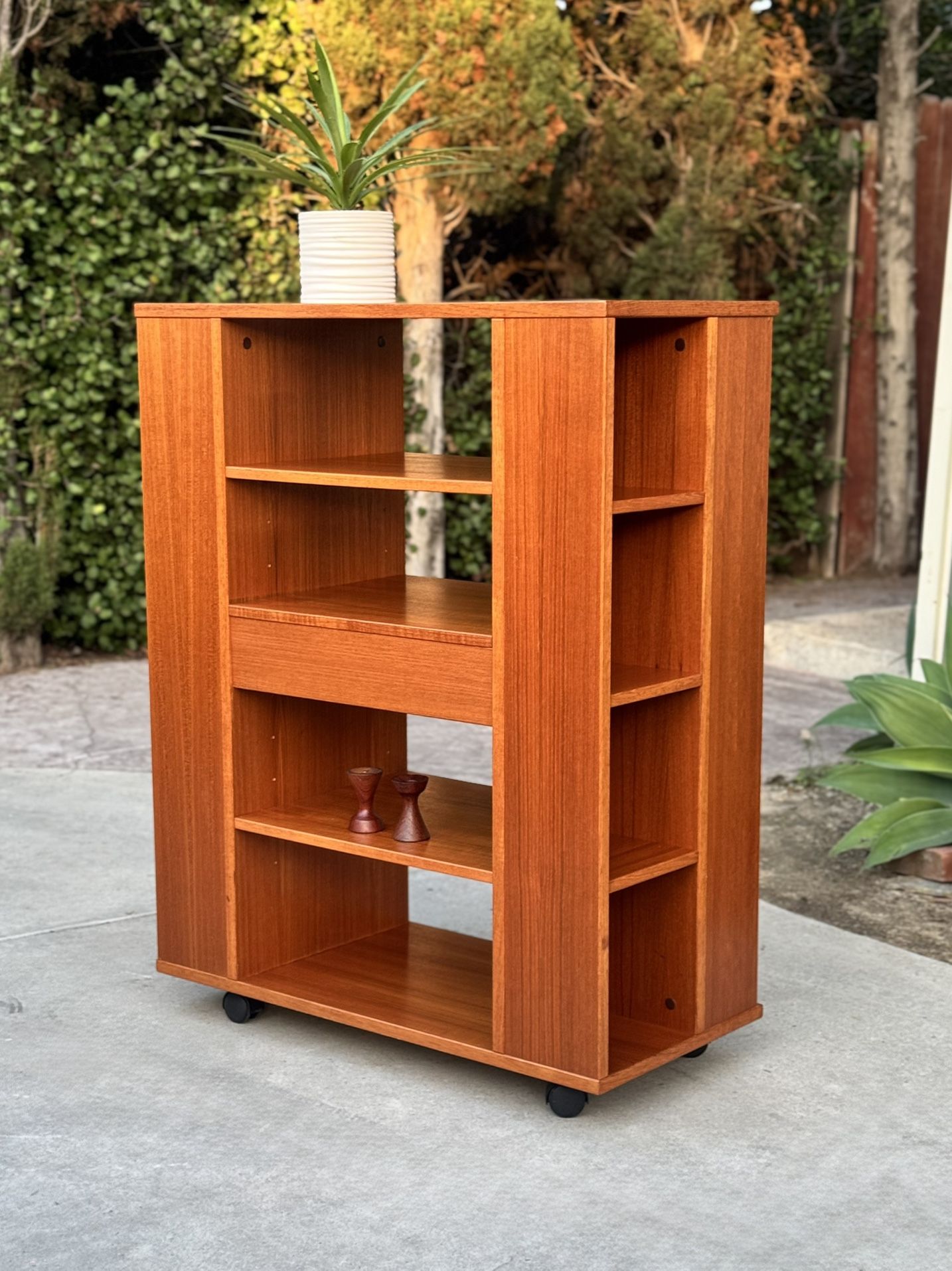 Danish Modern Mid Century Teak Stand Media Center Book Shelf Cabinet