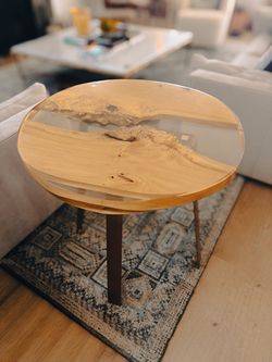 Round Live-Edge Epoxy River Accent Table