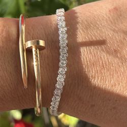Real 925 Sterling Silver CZ Tennis Bracelet Heavy Wave Link Sparkle Bracelet Jewelry SZ 7.5 Heavy Quality Durable Clasp Lock 
