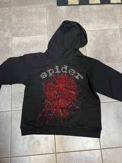 Sp5der Black Rhinestone Web Hoodie Size M