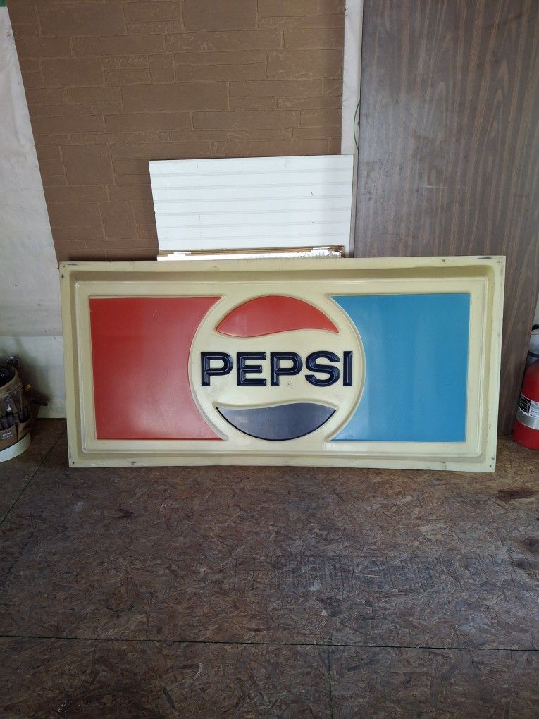 1970s Lexan PEPSI SIGN  6 X 3 FT.