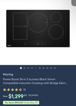 Maytag Power Boost 36-inch 5 Burner Black Smart Induction Cooktop