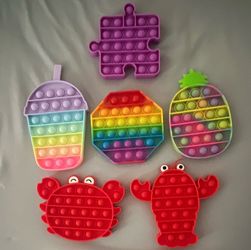 Lot of 6 Silicone Pop It Tactile Sensory Toys: Crab Lobster Cupcake Pineapple
