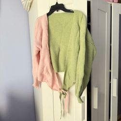 Pink/Green cardigan jacket tie up