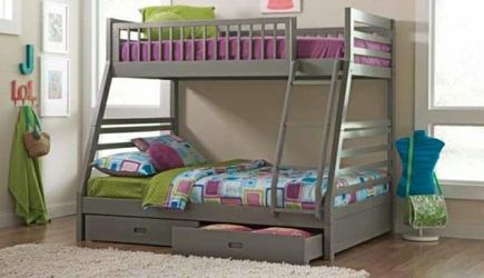 BUNK BEDS Twin Over Full Bunk Bed In Grey FREE MATTRESSES