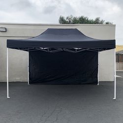 $145 (New) Heavy Duty 10x15 FT Canopy with (1 Sidewall) EZ PopUp Party Tent w/ Carry Bag (White, Black) 