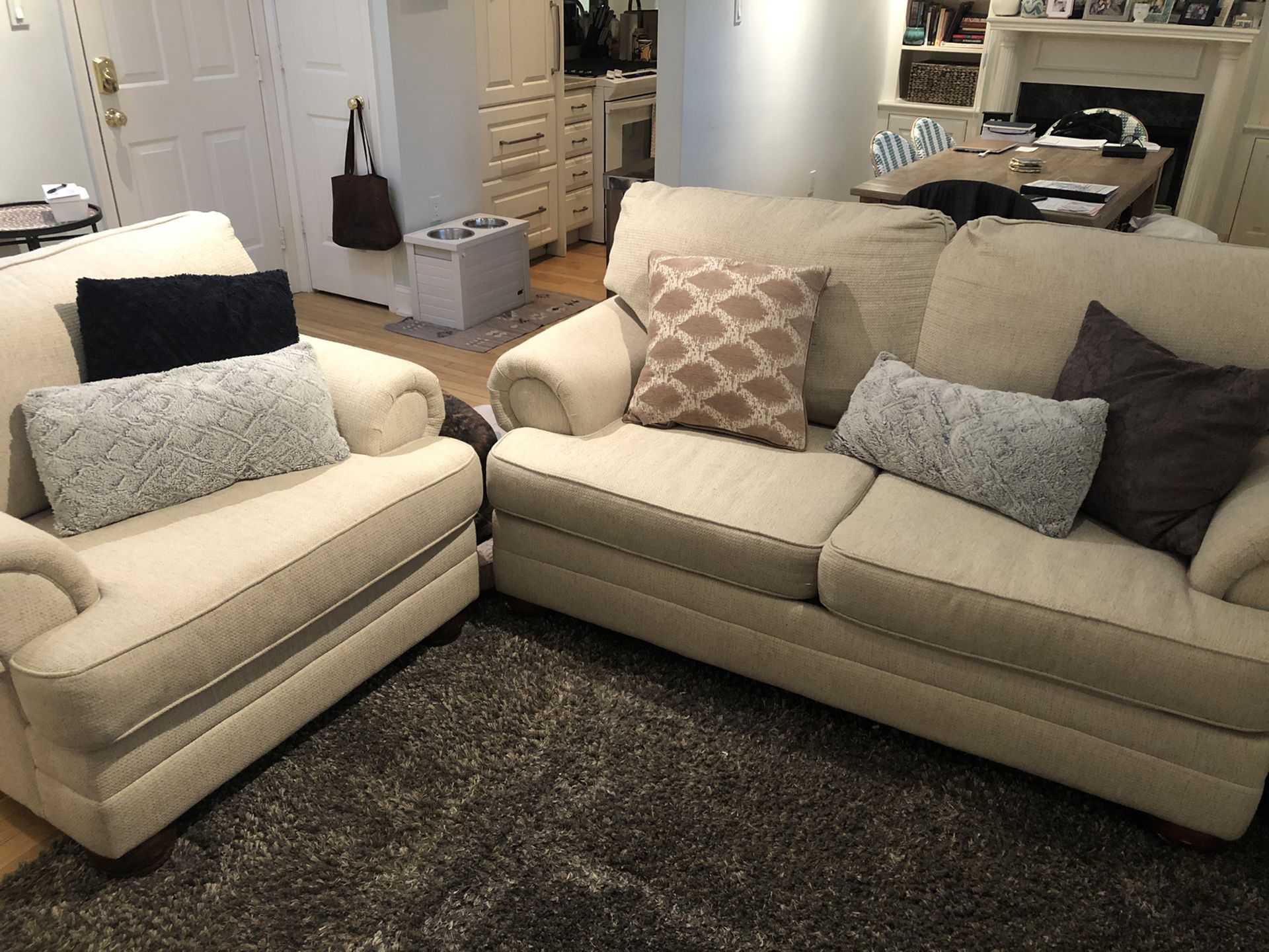 Living Spaces “Danielle” Beige Couch and Armchair