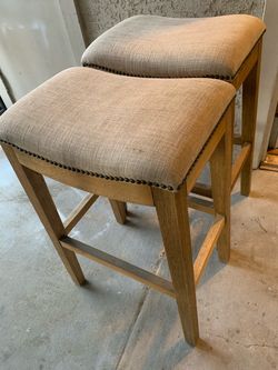 Pair of At Home Wooden Counter Stools w/ Decorative Nailhead Trim (Set of 2)