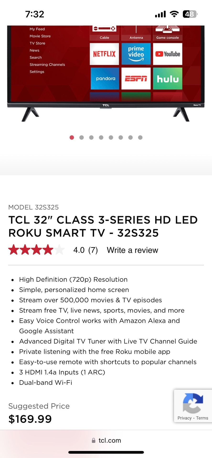 Roku Smart 32” Tv