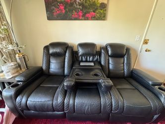 Black Power Reclining Living Room Set – 3-Seater, 2-Seater, Recliner + Coffee Table & 2 End Tables