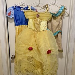 Disney Dress Up Costume Lot Belle Snow White Pocahontas Girls Dresses 7/8 4-6