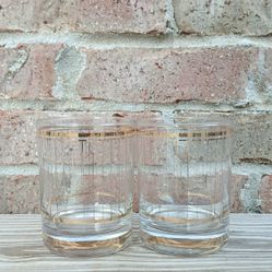Vintage Culver Devon Gold Double Old Fashioned Glasses 