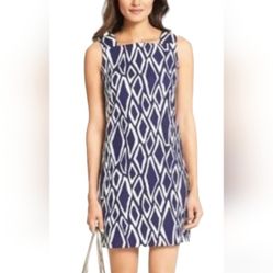 Diane Von Furstenberg Navy&amp;White Abstract diamond Sleeveless Sheath Dress size4 