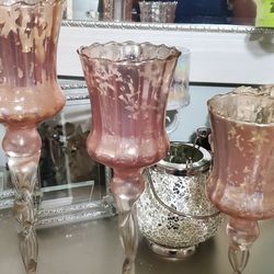 3 Pink Candle Holders