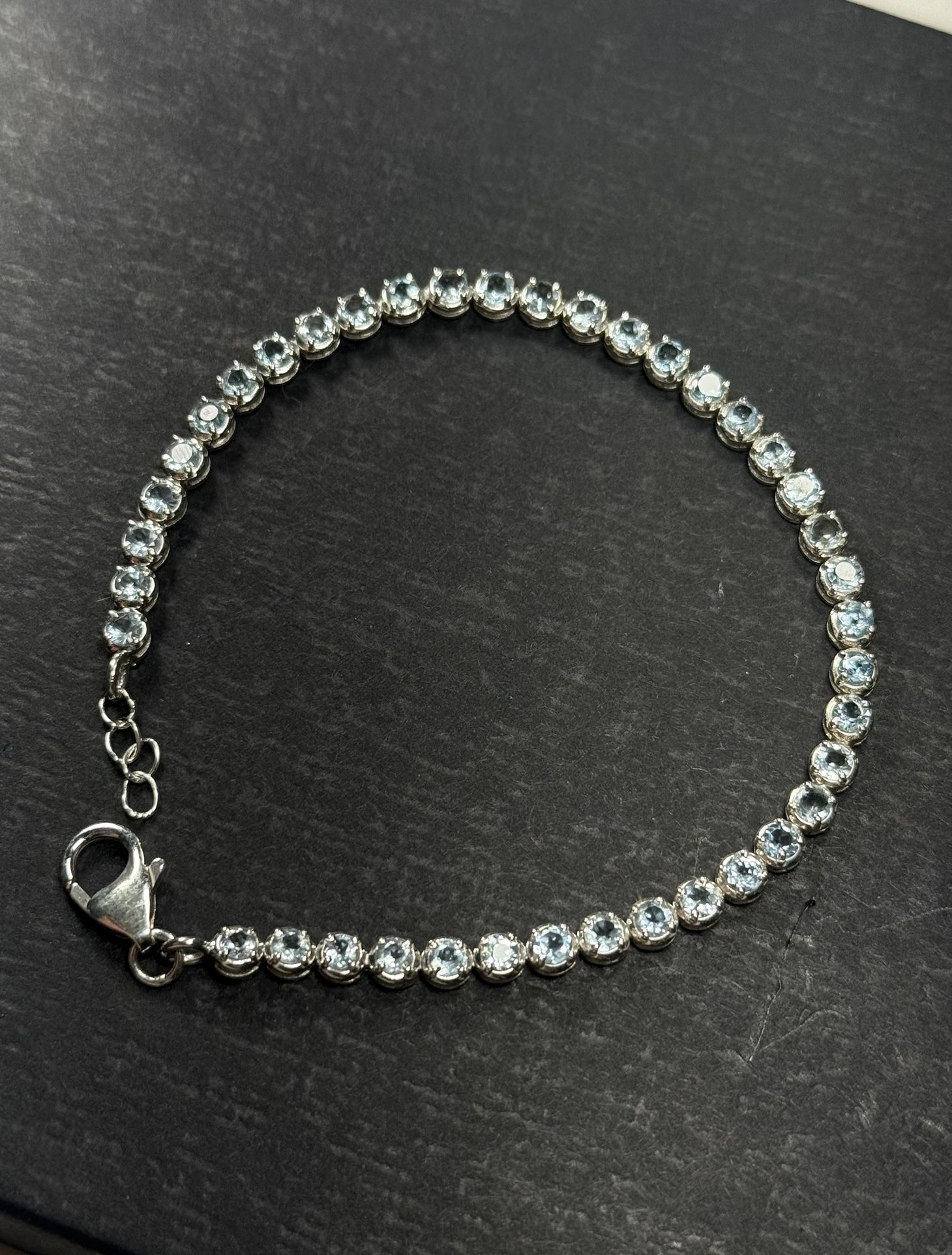 925 Sterling Silver Tennis Bracelet | Natural Aquamarine | 8
