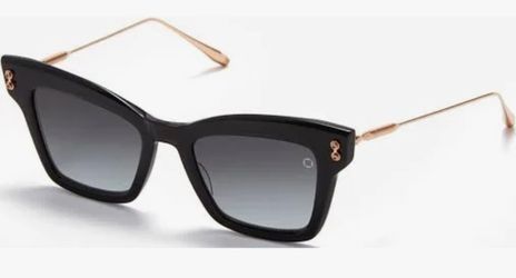 Akoni Women's Square Sunglasses Brown Frame Black Tinted Lenses Gold Temples