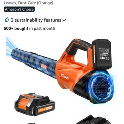 Leaf Blower Cordless with 2 * 2.6AH Batteries and Fast Charger, 450CFM &150MPH and 2 Speed Mode, Lightweight Electric Leaf Blowers