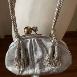 Evening Silver Leather Vintage Bag By Judith Leiber