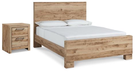 Hyanna Tan Brown Queen Panel Bed and Nightstand (Online Special Price)