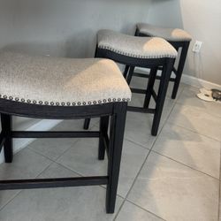Set of 3 Counter Height Bar Stools – Upholstered with Nailhead Trim