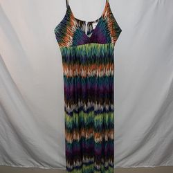 Ladies Women’s sz Large eci colorful patterned spaghetti strap maxi Dress