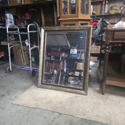 ​Large 33" x 27" Decorative Wood-Framed Wall Mirror - Ready to Hang!