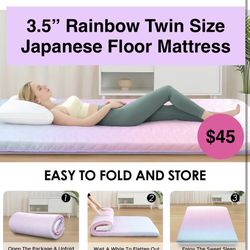 3.5” Rainbow Twin Japanese Floor Futon Mattress, 3.5" Thicken Colorful Rainbow Portable Floor Mattress, High-Density Foam Tatami Mat Sleeping Pad for 