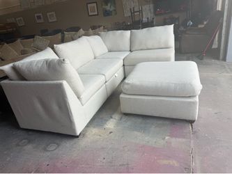 Cream Fabric Sectional Sofa with Ottoman