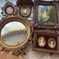 Antique Glass Painting, Vintage Cameo Creation Ornate, Mirror
