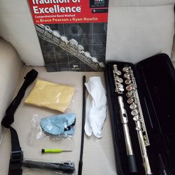 Silver Flute With Case, Accessories and Book