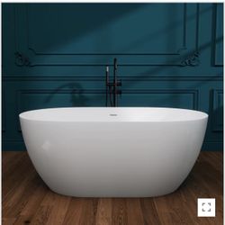 GETPRO Free Standing Tub Acrylic 51inch, Curve Edge Freestanding Bathtub, Adjustable Soaking Tub