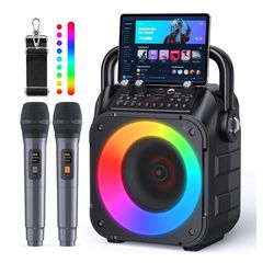 Karaoke Machine, Portable Bluetooth Speaker with 2 Wireless Microphones