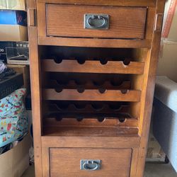 Mission Style Wood Wine Rack Holds 12 Bottles With Drawers 24" W x 16"D x 41"H
