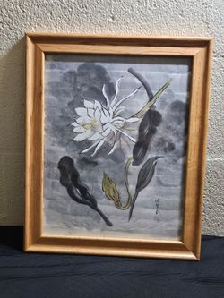 Original Framed Sumi-e Painting – Queen of the Night (Gekkabijin)Artist: Tomoko (智子)