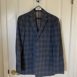 Joseph Abboud Men’s Blue/Grey Tartan Blazer Suit Jacket - Slim Fit (38 Regular) (100% Wool)